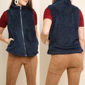 Navy Fuzzy Knit Vest {Umgee USA}